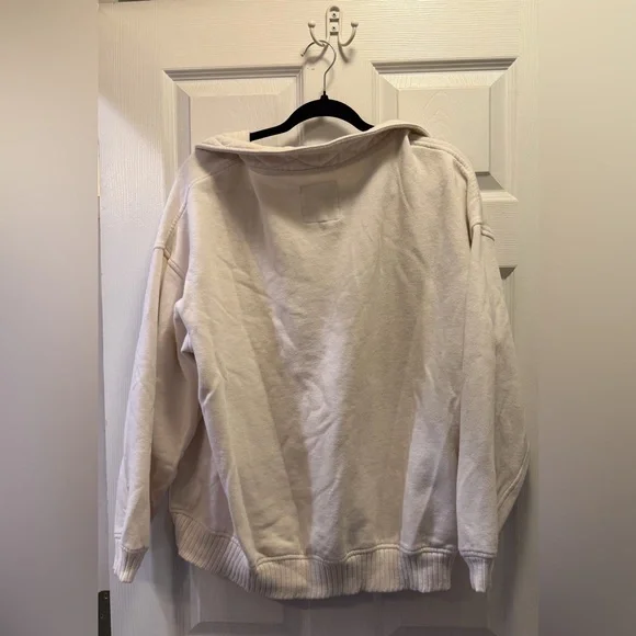 aerie Cream Half Button Pullover Sweatshirt - Picture 2 of 3